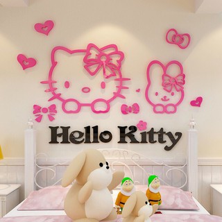 Tranh dán tường 3d dán nổi - kitty đôi hồng trang trí phòng cho bé, lớp học, khu vui chơi