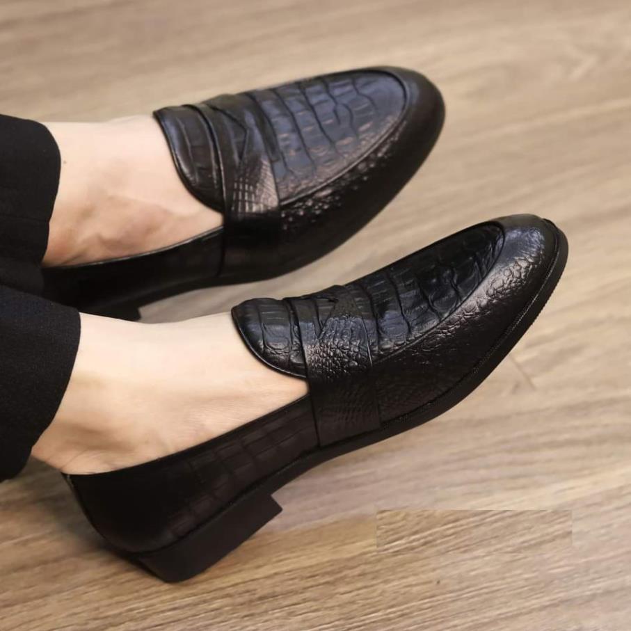 Mã X091 - Giày Da Nam Đế Khâu, Giày lười nam, Giày nam đẹp dập vân cá sấu - Giày Da Nam - Minh Hiền Shop