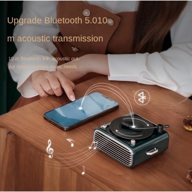 Loa Bluetooth mini hình đĩa than D10 solo phong cách retro châu Âu