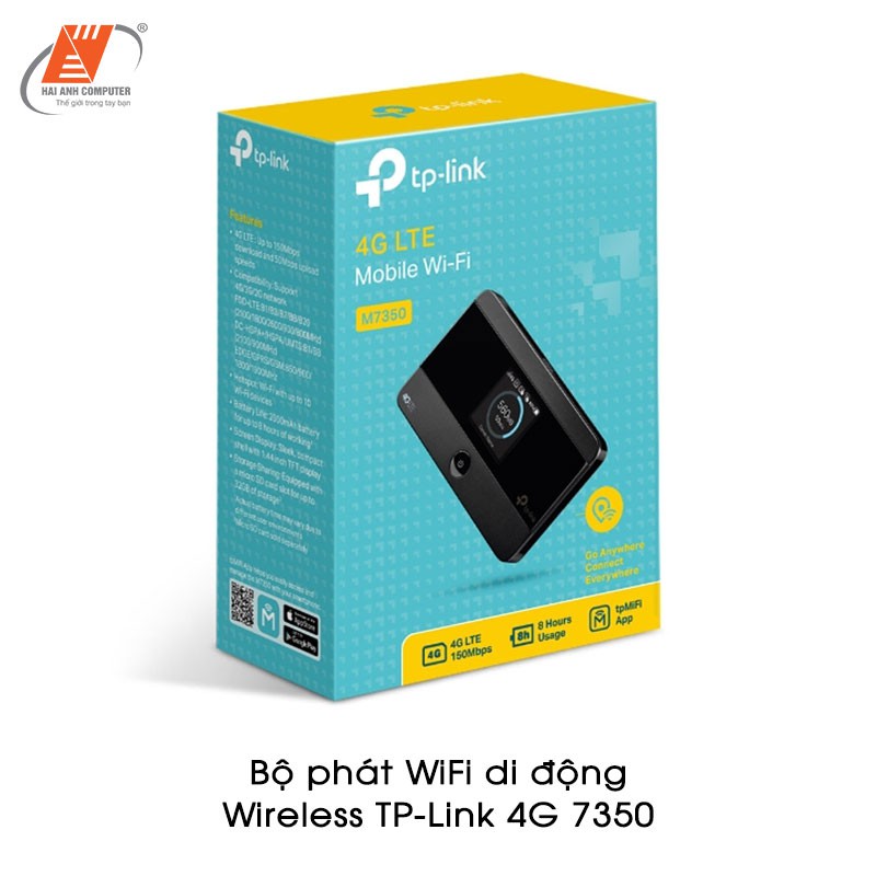 Bộ phát WiFi di động Wireless TP-Link 4G M7350 | 10 thiết bị kết nối - Pin 2000mAh - Tự nhận dạng Sim - Hàng chính hãng