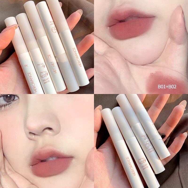 Son Kem HERORANGE , Son Kem Lì Nội Địa Trung Tone Nude Velvet Mix Màu Bùn Nhung Hạt Rẻ Matte Lip Glaze Cực Xinh 2021