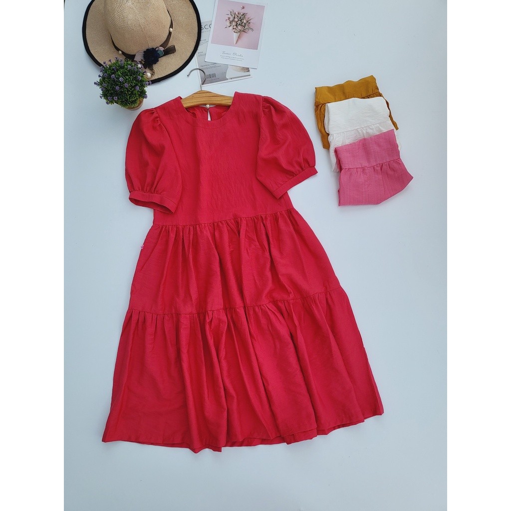 Váy Đôi Có Tay Màu Đỏ Cho Mẹ Và Bé