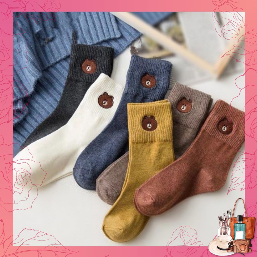 Tất vớ cao cổ hình Gấu Brown măt xấu cho nam và nữ Gommiecorner
