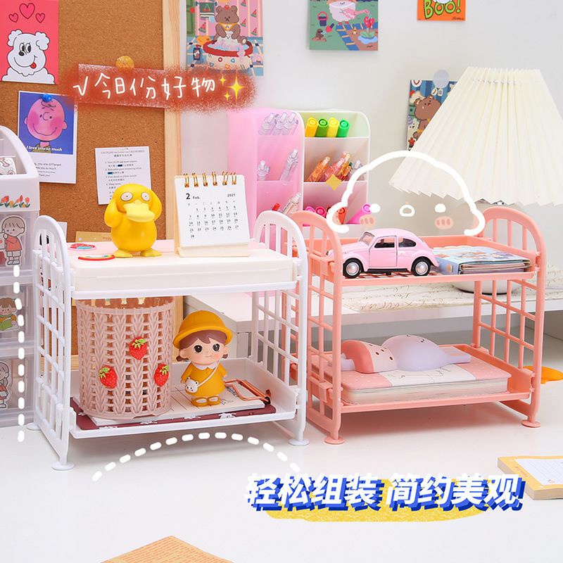 Kệ nhựa mini 2 tầng đựng đồ dùng học tập, mĩ phẩm, phụ kiện trang trí bàn học phong cách hàn quốc