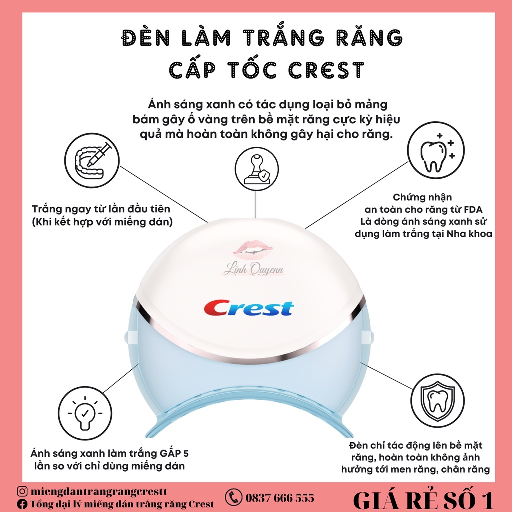 Miếng Dán răng Crest 3D White kèm Đèn FULLBOX - KHÔNG TRẮNG HOÀN TIỀN