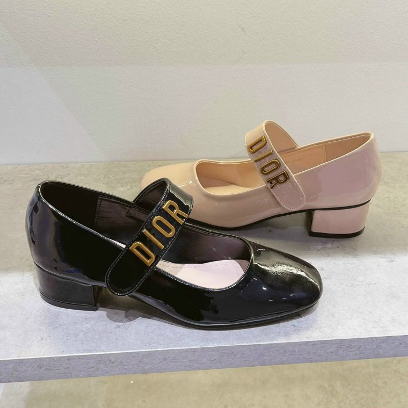 Giày búp bê gót 3cm Dior. cao cấp đen be