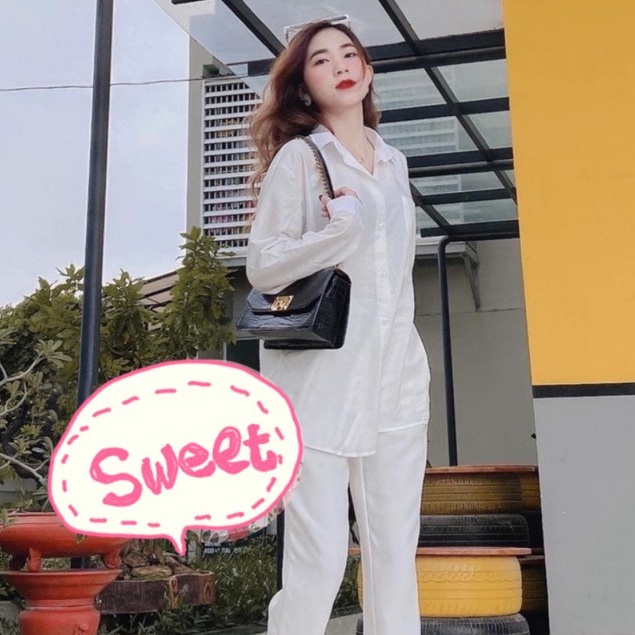 Áo sơ mi trắng trơn oversize có túi Áo sơ mi nữ dài tay cổ bẻ chất đũi lụa mềm thiết kế đuôi tôm cá tính phong cách Hàn