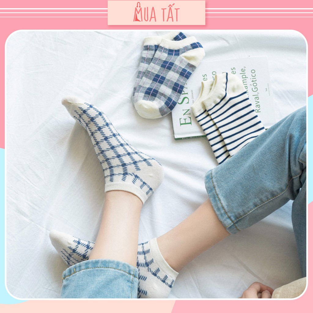 Vớ ngắn/ tất ngắn họa tiết caro - sọc Mua Tất unisex (muatatshop)