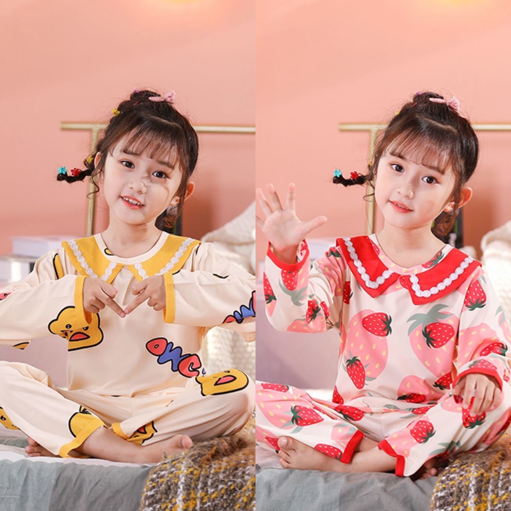 Bộ Đồ Ngủ Dài Tay Họa Tiết Hoạt Hình Dễ Thương Cho Bé Gái