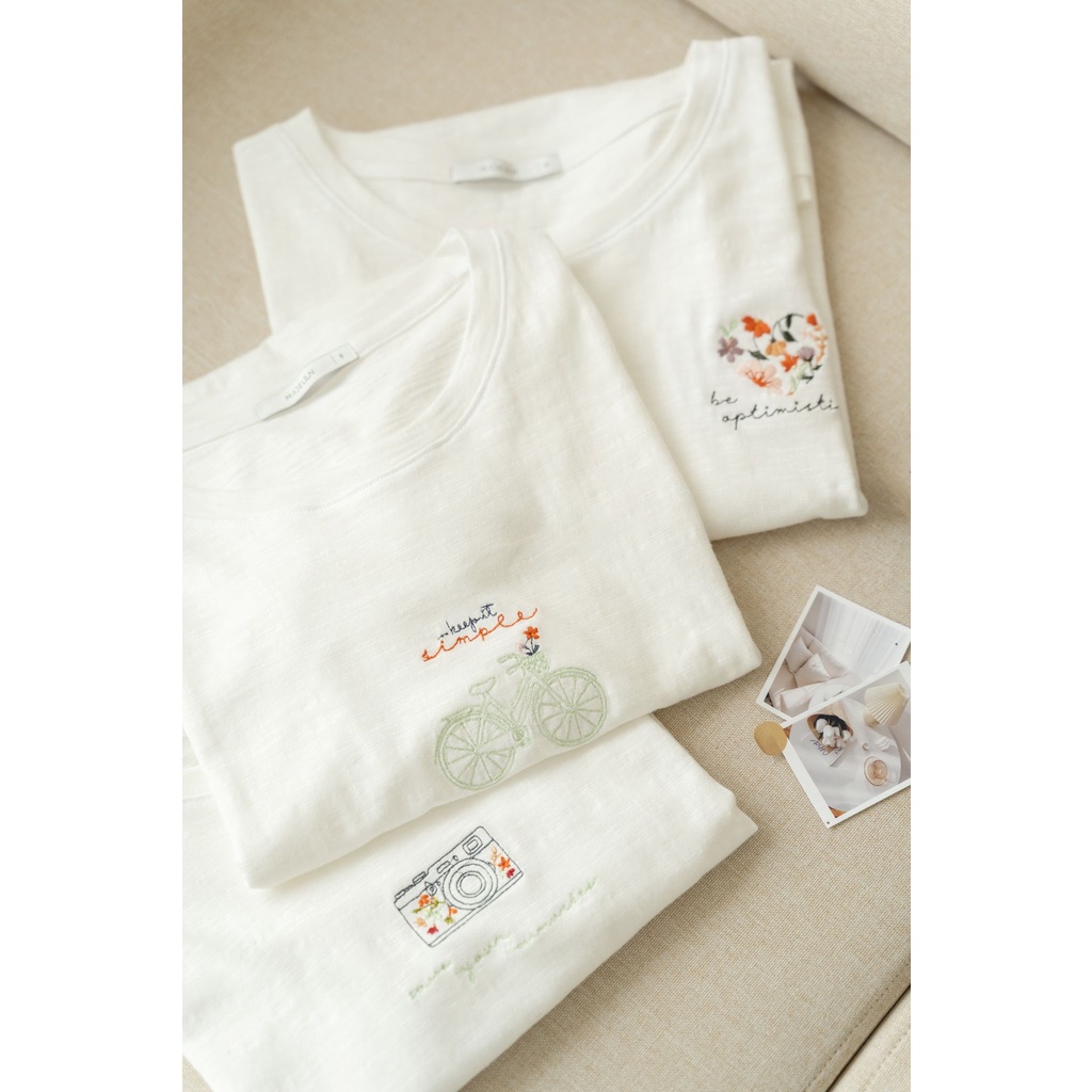 Áo thun trắng nữ MADELEN thêu flower | BigBuy360 - bigbuy360.vn