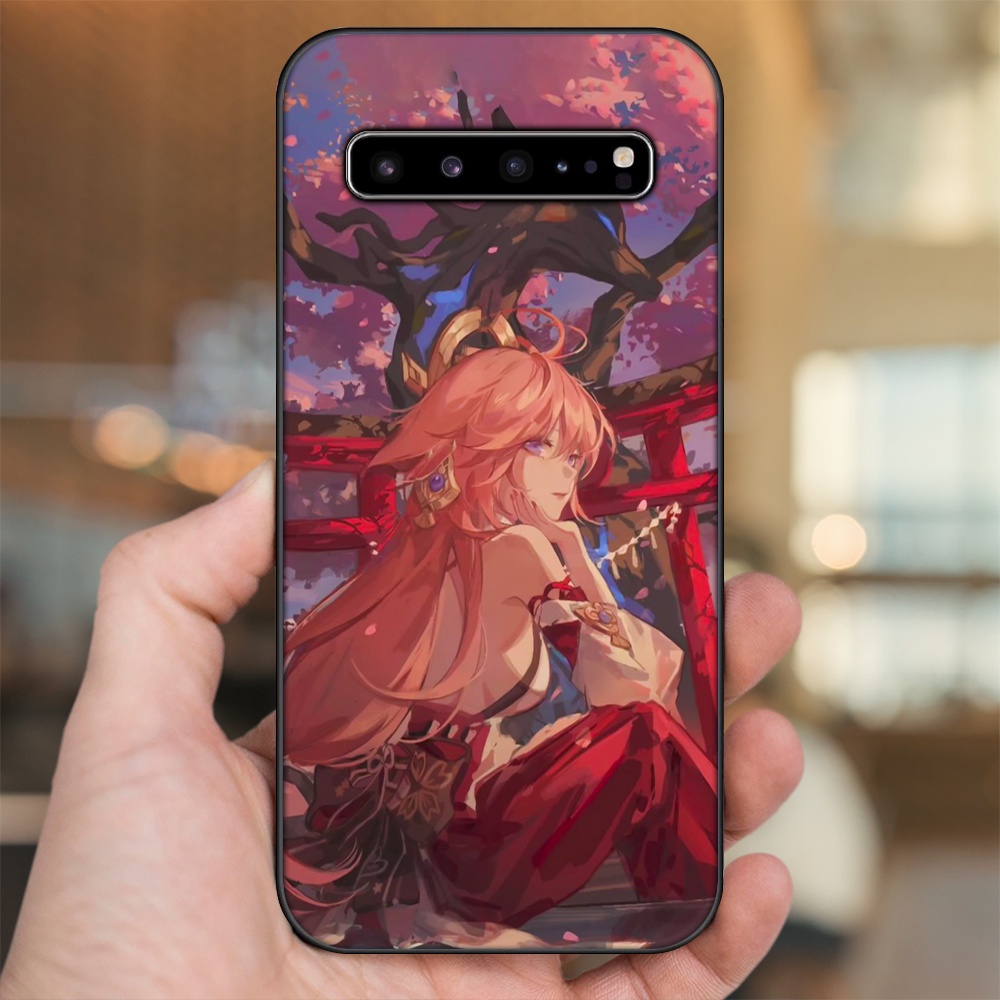 Ốp lưng Samsung S10, S10 5G, S10 Plus viền đen in hình Yae Miko Genshin Impact