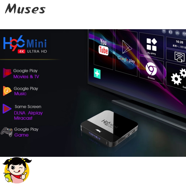 Muse07 Thiết Bị Chuyển Đổi Tv Thường Thành Smart Tv H96Mini Stb H8 2g+16g 4k Hd Tv Box Rockchip Rk3229A 2.4g/5g Android