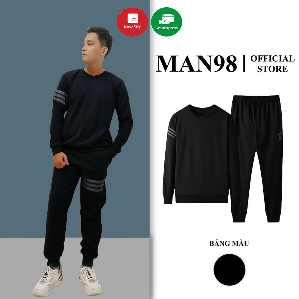 [Hot] Bộ Thể Thao Nam Thu Đông Chất Nỉ Kẻ Cánh Tay 3 Vạch, Đồ Bộ Nỉ Nam Cao Cấp M16