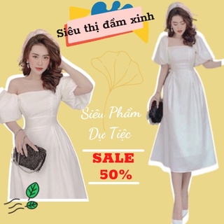 ĐẦM TRẮNG DỰ TIỆC SANG CHẢNH__HÀNG CAO CẤP LOẠI 1__ ĐẦM TRẮNG FORM DÀI TAY PHỒNG SIÊU TÔN DÁNG