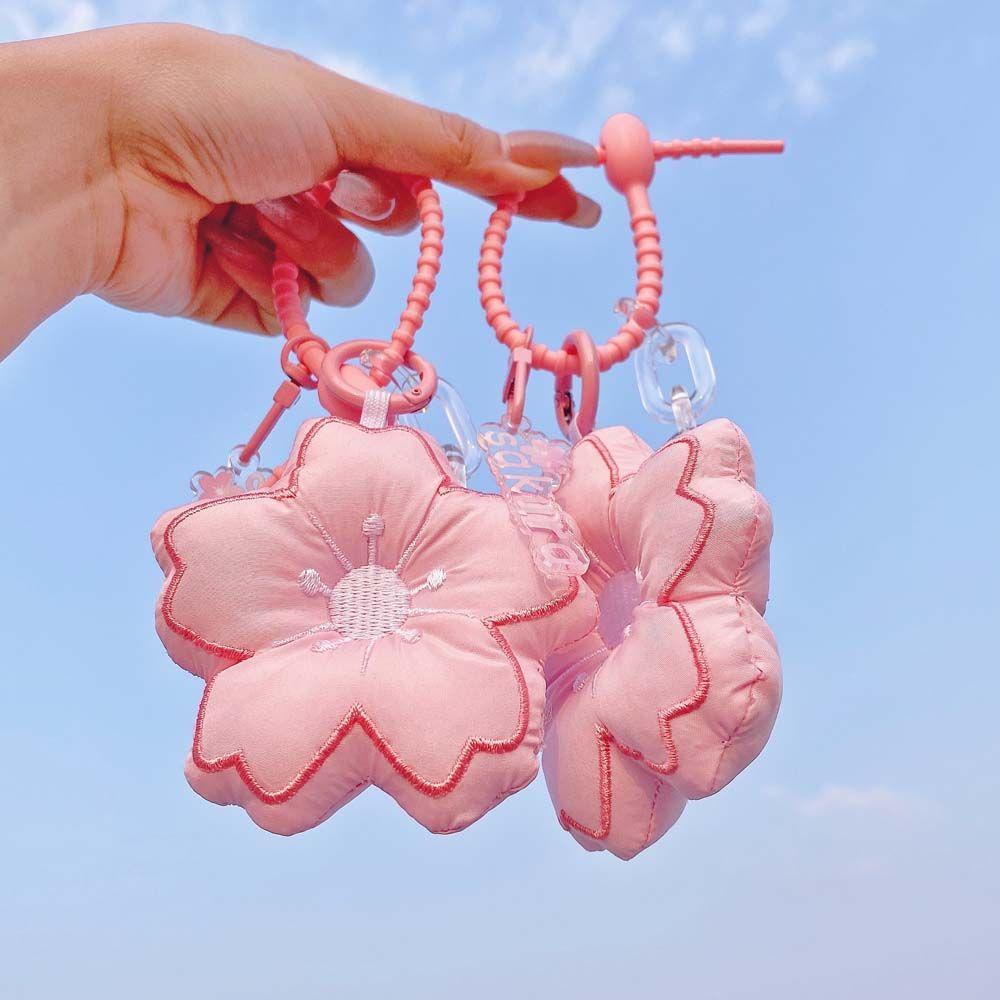 Móc Khóa Hoa Anh Đào Vải Trinket Màu Hồng Dễ Thương