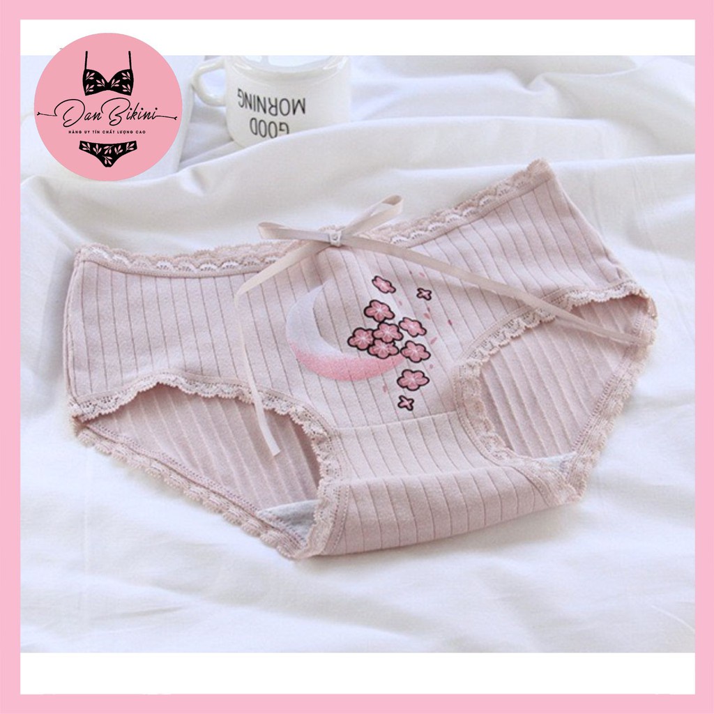 Quần Lót Nữ Cotton Dễ Thương cao cấp gân tăm hoa anh đào tôn dáng chống viêm mã A004