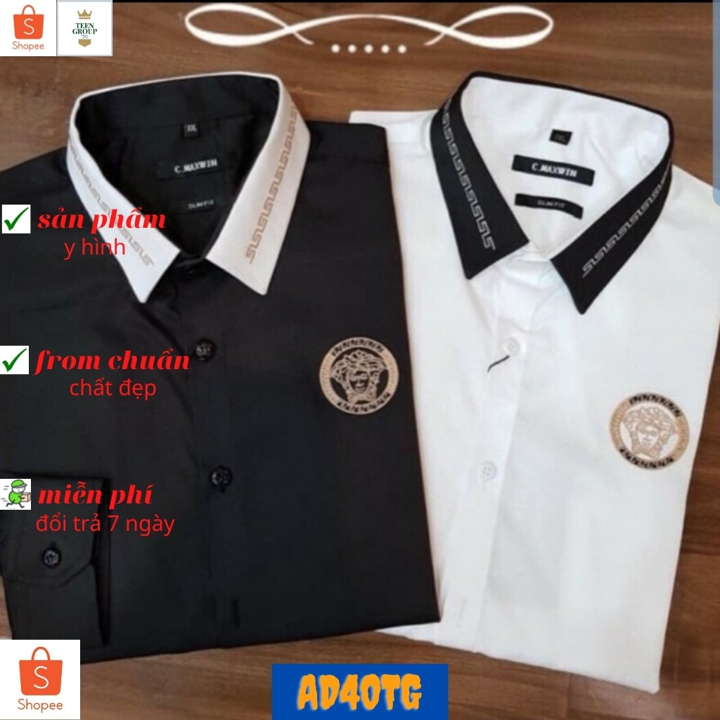 Sale Áo sơ mi nam sm06tg sơ mi nam chất lụa dài tay họa tiết logo ver cao cấp hàng gỗc giá xưởng may