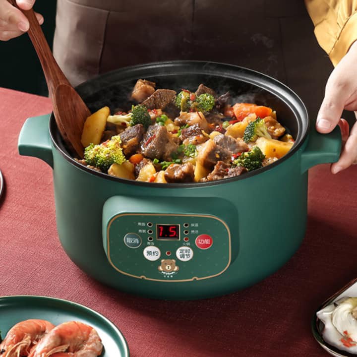 Nồi Lẩu Điện Electric Cooker Pot SHANBAN 24cm Chống Dính Vân Đá Có Thể Nấu Cơm,Cháo,Chiên,Xào,Hấp + Tặng Kèm hấp inox