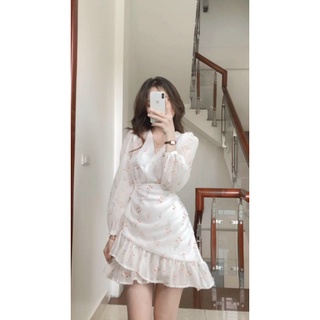 [Xả kho] Đầm hoa tay dài đắp chéo