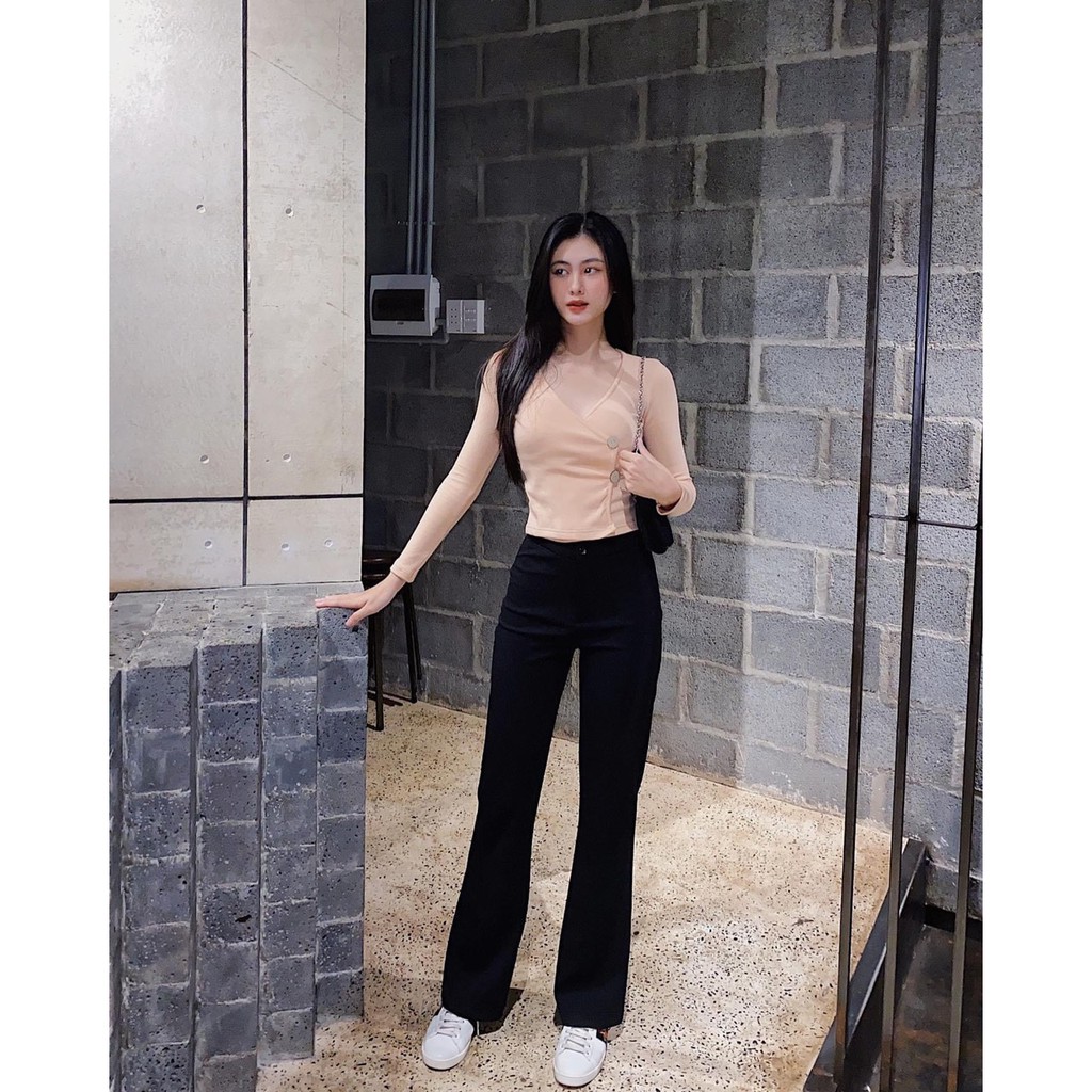 Áo croptop HHVINTAGE kiểu chéo, đắp nút