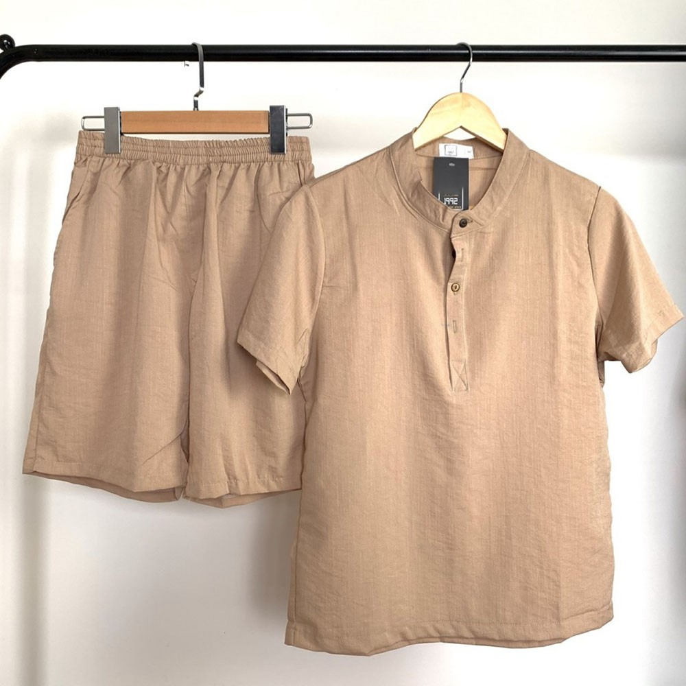 Bộ đũi cộc tay nam MOKI cổ tàu cao cấp, chất đũi thái mềm mát thời trang | BigBuy360 - bigbuy360.vn