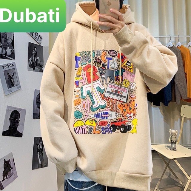 ÁO KHOÁC NỈ HOODIE NAM NỮ HARUKU HOẠT HÌNH VẢI NỈ DÀY TAY DÀI FROM PHOM RỘNG HÀN QUỐC- DUBATI FASHION