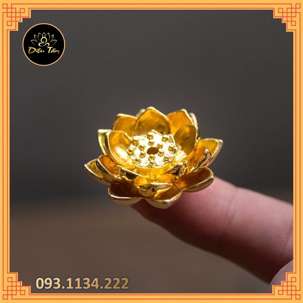 Đế cắm nhang không tăm trầm hương hoa sen vàng phụ kiện thác khói dành cho lư đồng xông trầm hương