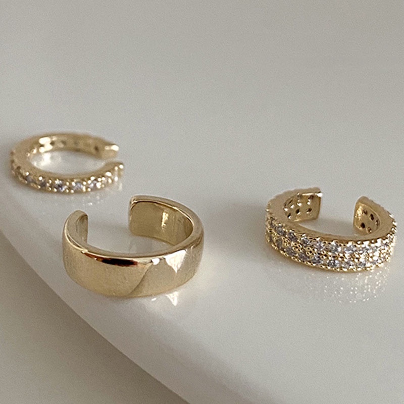 Bộ 3 Khuyên Kẹp Tai Đính Đá Zircon Kiểu Hàn Quốc Sáng Tạo Thời Trang