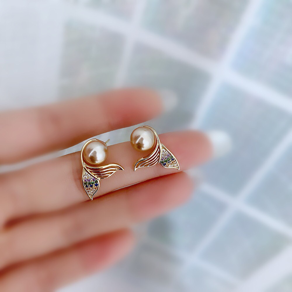 Bông Tai Hình Đuôi Cá Đính Đá Xinh Xắn Hàn Quốc Mainia Shop