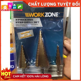 [GIÁ HỦY DIỆT] Bộ 3 Mũi Khoan Tháp Thẳng WORK ZONE 4mm - 32mm HSS Khoan Đa Năng sắt, nhôm, gỗ... (100% Chính hãng)