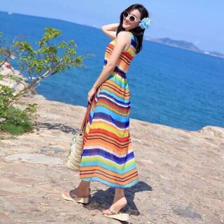Đầm maxi cầu vồng 7 sắc