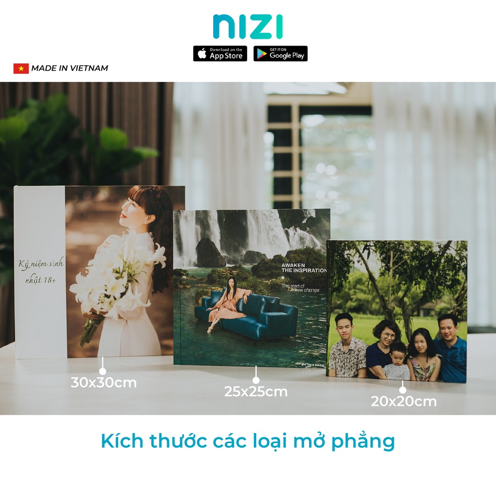 In sách ảnh theo yêu cầu bìa cứng 40 trang 20 x 20cm - In mở phẳng 4K siêu nét trên app NIZI