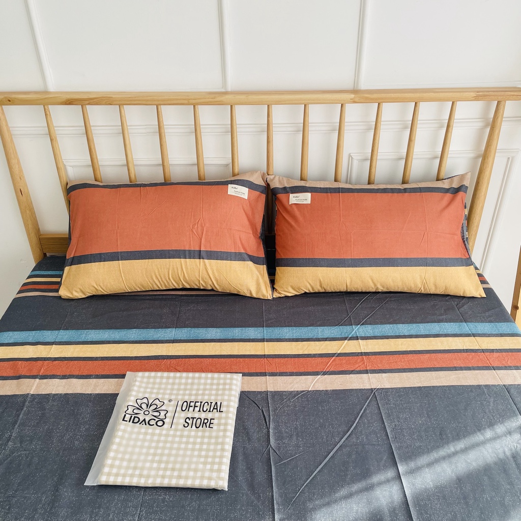 Bộ ga giường cotton lidaco kẻ caro combo 3 món ga bọc chun bao đủ các kích thước nệm | BigBuy360 - bigbuy360.vn