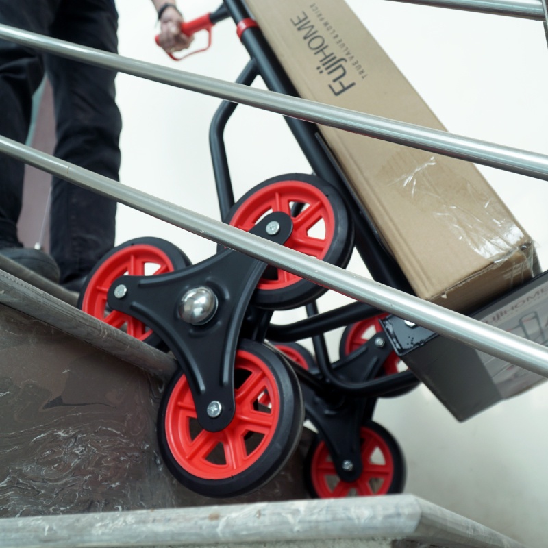 Xe đẩy hàng leo cầu thang 6 bánh Nhập Khẩu Nhật Bản Fujihome 150kg, xe kéo hàng leo cầu thang gấp gọn siêu thị đa năng