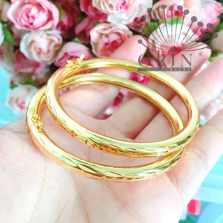 Bộ 2 chiếc vòng đeo tay, vòng bọng, vòng cặp có khóa màu 24 khắc khía sáng VB04 thiết kế cao cấp Orin V2169