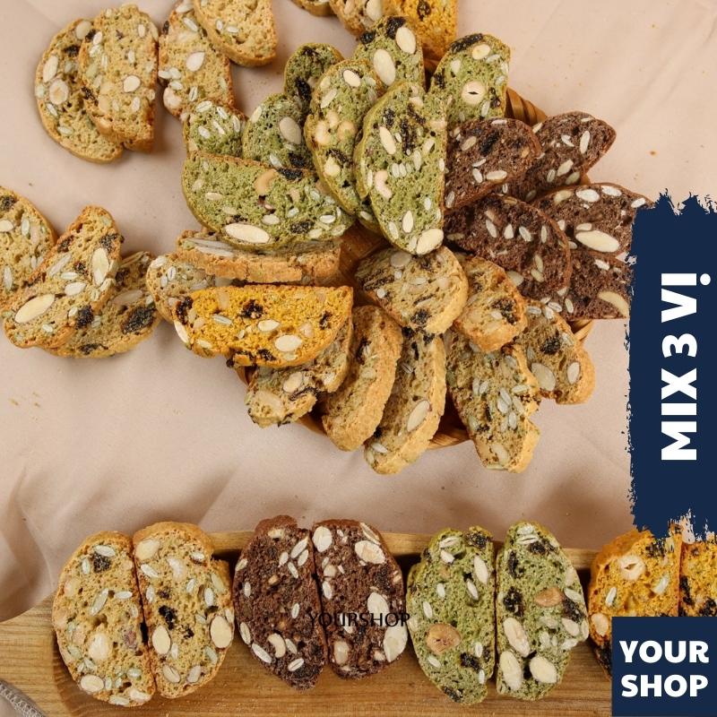 BISCOTTI Nguyên Cám 3 VỊ by Yourshop Bánh Ngũ Cốc Nướng Ăn Kiêng