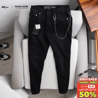 [Voucher Giảm 20k] Quần Jean Nam, Quần Bò Nam BOUTON Màu Đen Trơn, Form Skinny Phối Dây Xích, Co Giãn QJEC0004 160STORE.