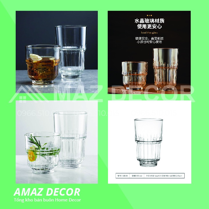 [Sỉ] Bộ 6 cốc ly thủy tinh cường lực Libbey Thổ Nhĩ Kỳ LinQ White Rock TarQ Beverage - 355ml 16078 cao cấp