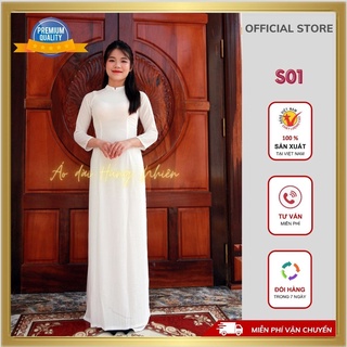 Áo dài trắng nữ học sinh đi học cấp 3 chụp hình kỷ yếu truyền thống may sẵn Lụa Mỹ