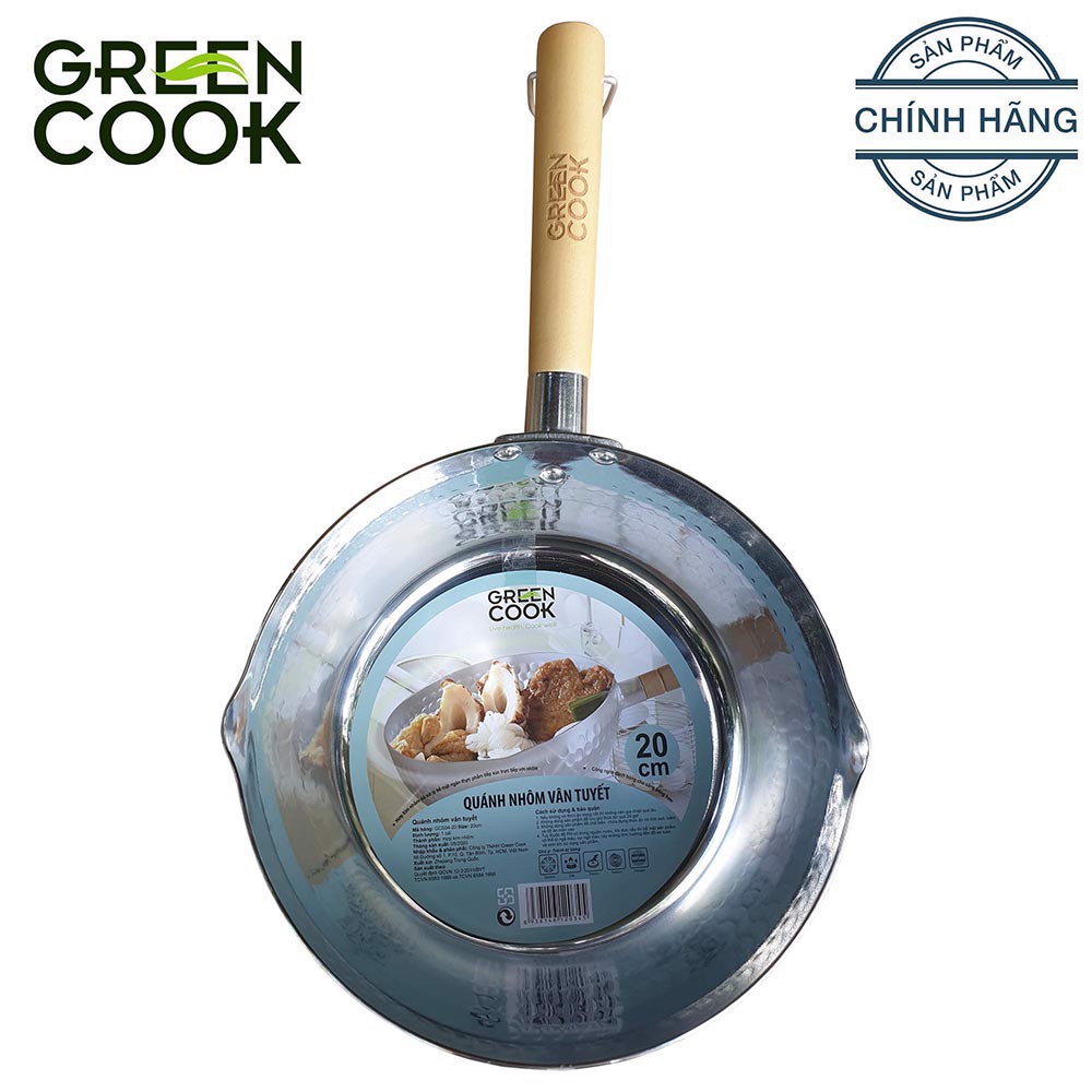 Quánh nồi nhôm vân tuyết  Green Cook GCS04 tay cầm gỗ