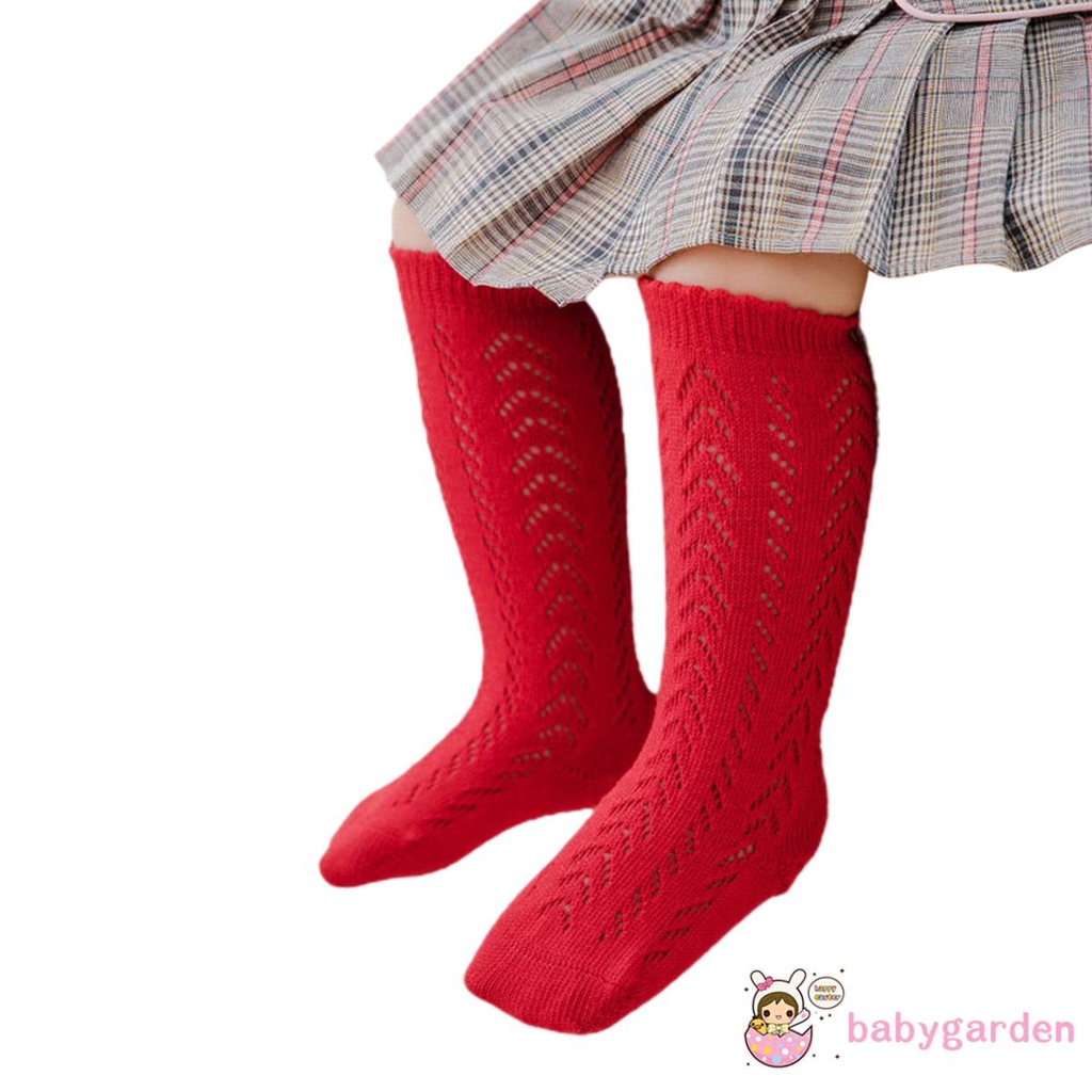 BABYGARDEN-Baby Girls Fashion Socks Hollow Out Knee-high Socks Comfortable Solid Color Socks