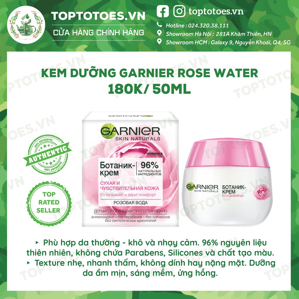 Kem dưỡng Garnier Hoa Hồng Rose Water dưỡng da ẩm mượt, sáng hồng 50ml