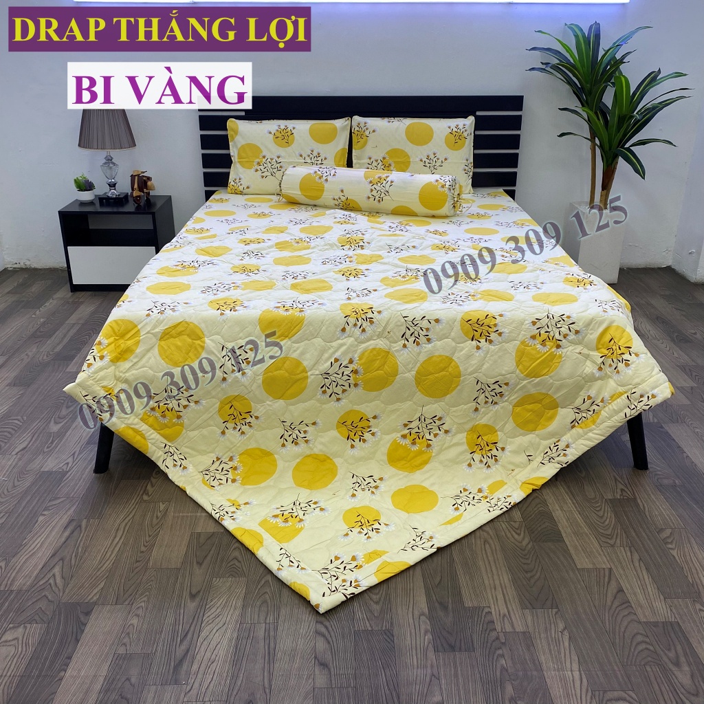 Drap Thắng Lợi, ga giường cao cấp chuẩn logo cotton 100% mẫu BI VÀNG