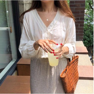 Áo sơ mi nữ trắng cổ V Babydoll thiết kế cách điệu thời trang công sở dự tiệc dạ hội sinh nhật