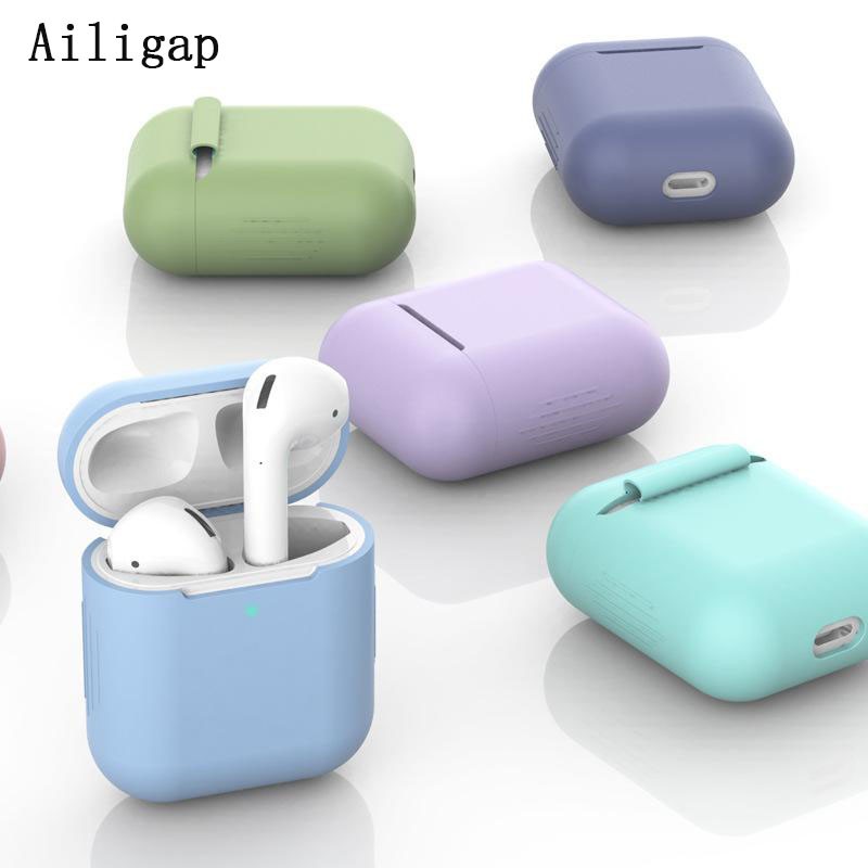 Vỏ silicon màu trơn bảo vệ hộp tai nghe Bluetooth thích hợp cho Apple
