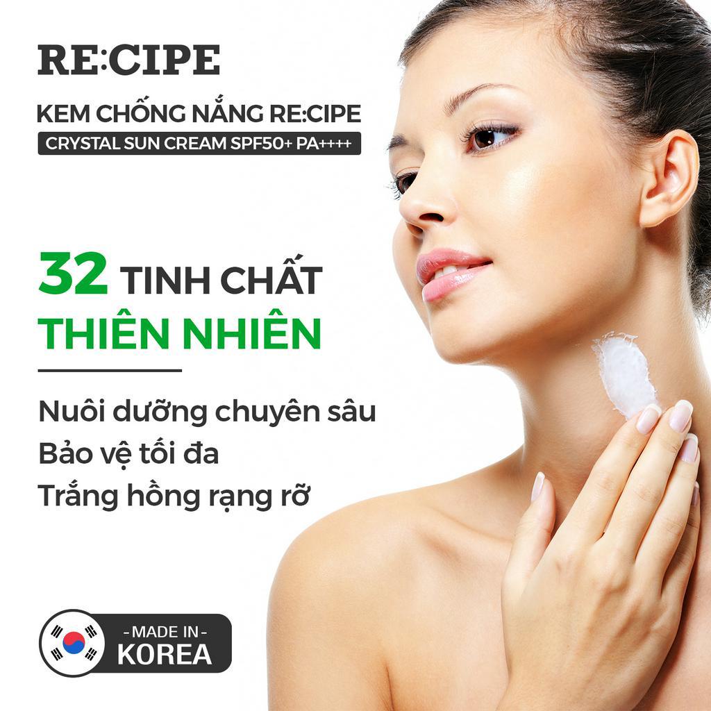 Kem Chống Nắng Nâng Tone RECIPE HÀN QUỐC SPF50 Mặt và Body Ngăn Ngừa Sạm Nám Lão Hóa Dưỡng Trắng Sáng Trong 4 Tuần