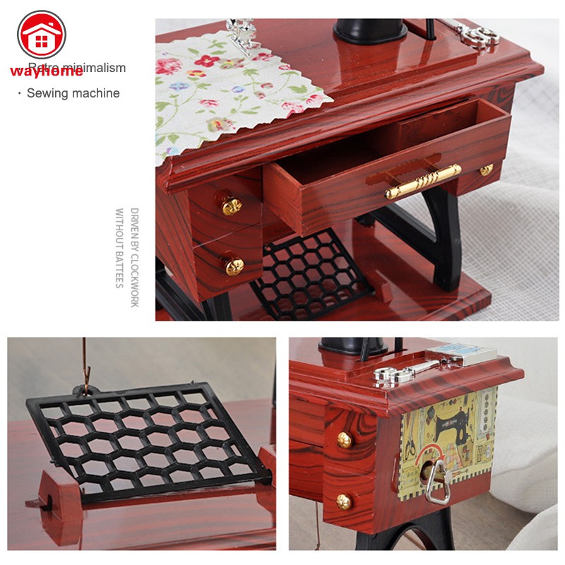 Cute Mini Sewing Machine Music Box Retro Gift Table Home Decor