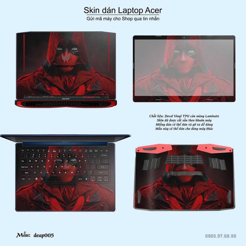 Skin dán Laptop Acer in hình Deadpool (inbox mã máy cho Shop)