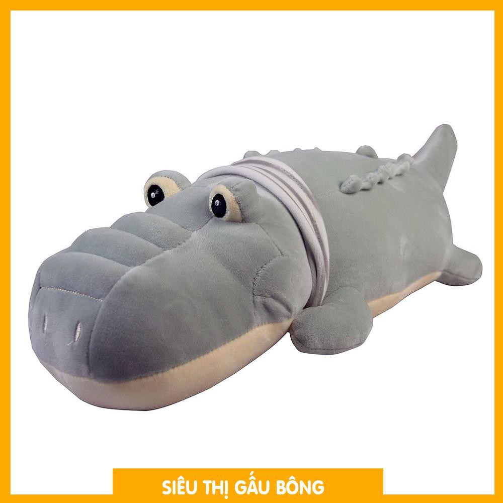 [THANH LÝ] Gấu bông lông mịn hình cá sấu màu xám quàn khăn siêu đáng yêu