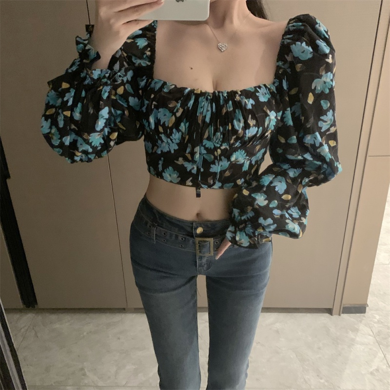 Áo Croptop Tay Dài Hoạ Tiết Hoa Thời Trang Mùa Hè Cho Phái Nữ